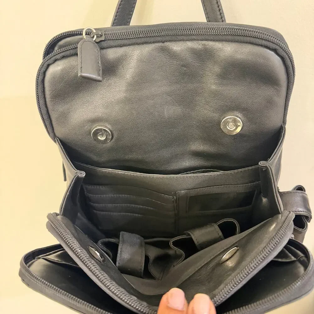 Vintage Tignanello Black Leather Backpack Purse